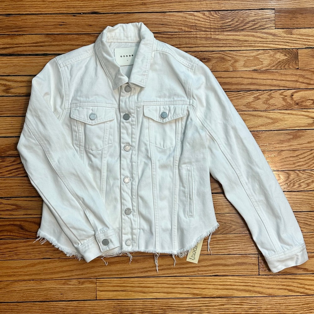 BLANKNYC White Cropped Trucker Style‎ Raw Hem Denim Jacket M Y2K Soft Grunge
